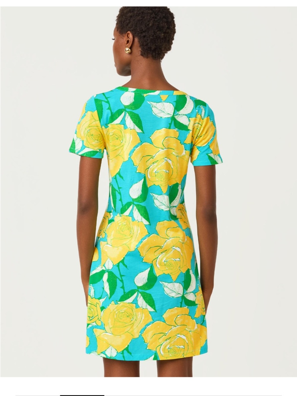 Lilly Pulitzer Cody Short Sleeve Yellow & Teal Floral Shift Dress NWT - Picture 2 of 3
